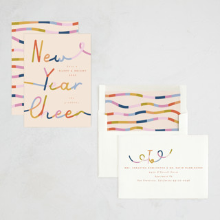 This is a coastal non photo holiday cards with standard by Corinne Malesic called bright new year printing on signature in standard