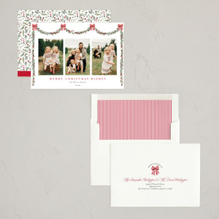 This is a peppermint new year photo cards with standard by Susan Moyal called joyful holly printing on recycled smooth signature in standard