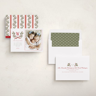 This is a holly berry new year photo cards with standard by Wildfield Paper Co called holly monogram printing on recycled smooth signature in standard