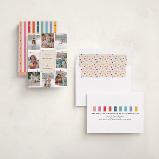 This is a rainbow new year photo cards with standard by Creo Study called disney's mickey magical and cheerful printing on recycled smooth signature in standard