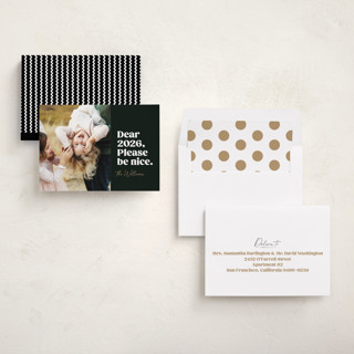This is a onyx new year photo cards with standard by Robert and Stella called pretty please printing on recycled smooth signature in standard