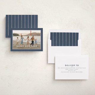 This is a navy new year photo cards with standard by Wildfield Paper Co called skyline printing on recycled smooth signature in standard