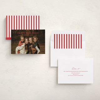 This is a santa suit new year photo cards with standard by Carolyn MacLaren called perfectly simple printing on recycled smooth signature in standard