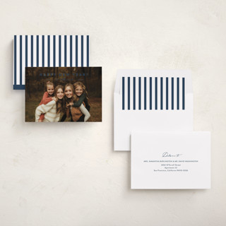 This is a navy new year photo cards with standard by Carolyn MacLaren called perfectly simple printing on recycled smooth signature in standard