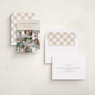 This is a eggnog new year photo cards with standard by Shari Margolin called annual review printing on recycled smooth signature in standard