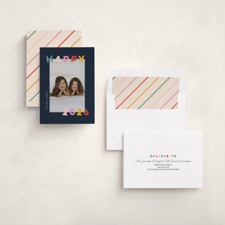 This is a starlight new year photo cards with standard by Sarah Hawkins Designs called dancing happy printing on recycled smooth signature in standard