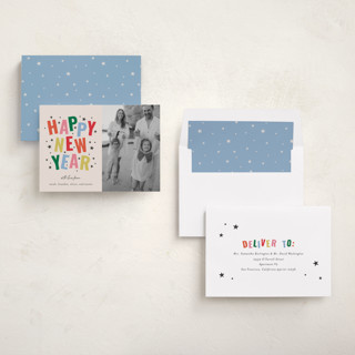 This is a confetti new year photo cards with standard by Kercia Jane called starlight wishes printing on recycled smooth signature in standard