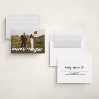 This is a snow new year photo cards with standard by JoAnn Jinks called very happiest printing on recycled smooth signature in standard