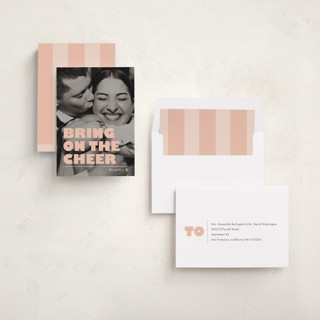 This is a creamsicle new year photo cards with standard by Snow and Ivy called bring on the cheer printing on recycled smooth signature in standard