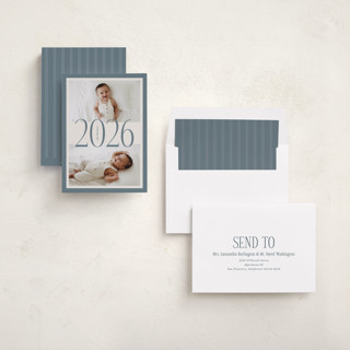 This is a denim new year photo cards with standard by Brianne Larsen called bordered year printing on recycled smooth signature in standard