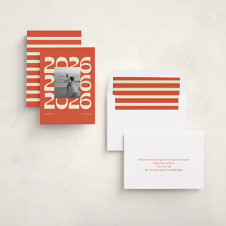 This is a tangerine new year photo cards with standard by Olivia Faye Co called minimal 2026 printing on recycled smooth signature in standard