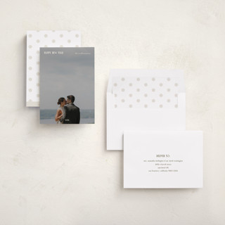 This is a cream new year photo cards with standard by Blustery August called traveller printing on recycled smooth signature in standard