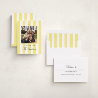This is a honey new year photo cards with standard by Emily Betts called preppy stripes printing on recycled smooth signature in standard