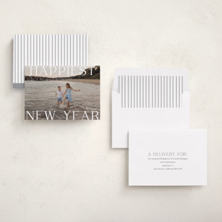 This is a cotton new year photo cards with standard by Angela Thompson called new year happiness printing on recycled smooth signature in standard