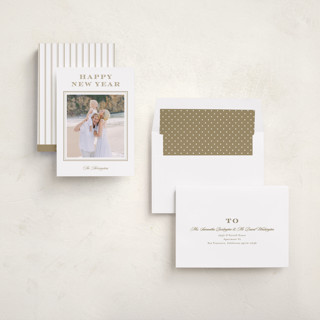 This is a caramel new year photo cards with standard by Stacey Meacham called resort style printing on recycled smooth signature in standard