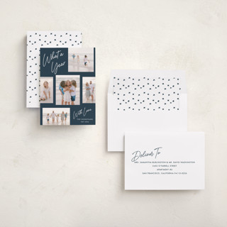 This is a lake new year photo cards with standard by Stacey Meacham called simply scripted printing on recycled smooth signature in standard