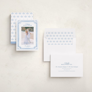 This is a blue jay new year photo cards with standard by Melanie Kosuge called fine frame printing on recycled smooth signature in standard