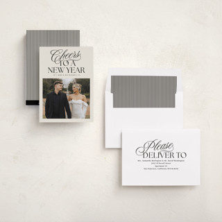 This is a coal new year photo cards with standard by Jackie Crawford called classically modern printing on recycled smooth signature in standard