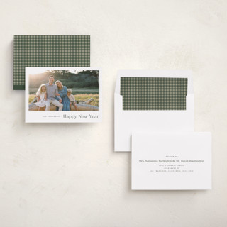 This is a evergreen new year photo cards with standard by Wildfield Paper Co called slate printing on recycled smooth signature in standard