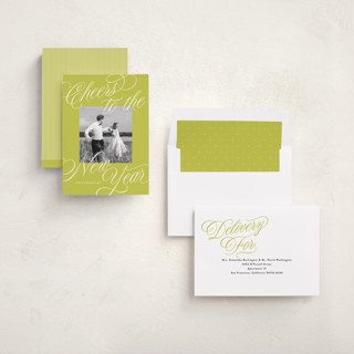 This is a lime new year photo cards with standard by Jackie Crawford called all scripts printing on recycled smooth signature in standard