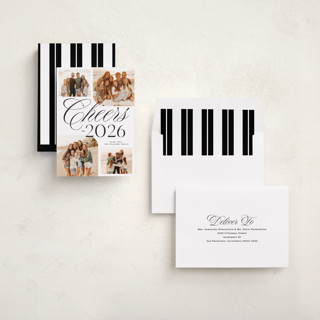 This is a snow new year photo cards with standard by Owl and Toad called four cheers printing on recycled smooth signature in standard