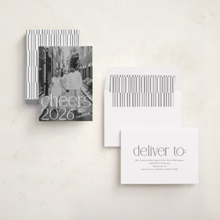 This is a vanilla new year photo cards with standard by Charter Oaks Creative called dignified cheers printing on recycled smooth signature in standard