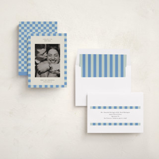 This is a sky new year photo cards with standard by Jackie Crawford called fun border checkers printing on recycled smooth signature in standard