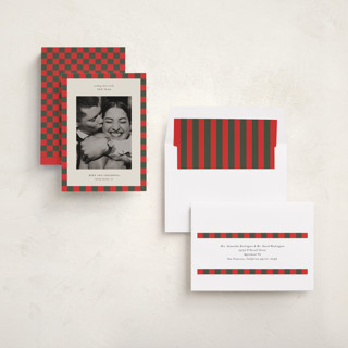 This is a elf socks new year photo cards with standard by Jackie Crawford called fun border checkers printing on recycled smooth signature in standard