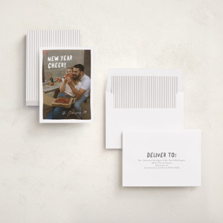 This is a cotton new year photo cards with standard by Meggy Masters called casual cheers printing on recycled smooth signature in standard