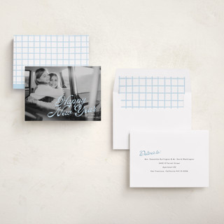 This is a bluebell new year photo cards with standard by AK Graphics called sideways printing on recycled smooth signature in standard