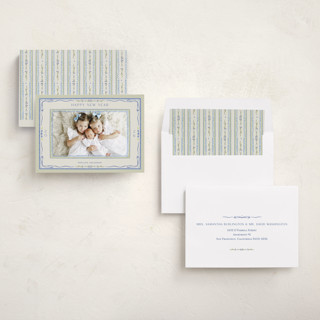 This is a blue jay new year photo cards with standard by Lucrecia Caporale called delicate botanical frame printing on recycled smooth signature in standard