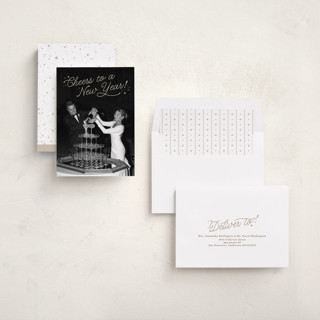 This is a linen new year photo cards with standard by Kate Ahn called lively note printing on recycled smooth signature in standard