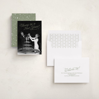 This is a sage new year photo cards with standard by Kate Ahn called lively note printing on recycled smooth signature in standard