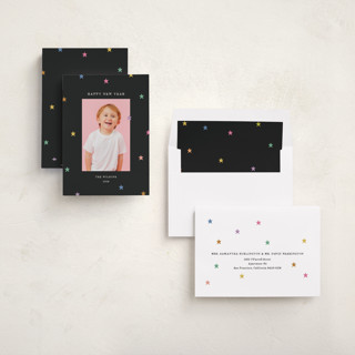 This is a midnight new year photo cards with standard by Kercia Jane called tiny star confetti printing on recycled smooth signature in standard