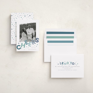 This is a ice skate new year photo cards with standard by Everett Paper Goods called dazzle printing on recycled smooth signature in standard