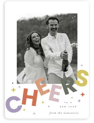 This is a fruit punch new year photo cards with standard by Everett Paper Goods called dazzle printing on recycled smooth signature in standard