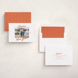 This is a terracotta new year photo cards with standard by Abbigail Lim called a simple cheers printing on recycled smooth signature in standard