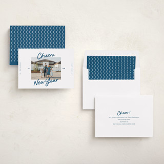 This is a blue jeans new year photo cards with standard by Abbigail Lim called a simple cheers printing on recycled smooth signature in standard