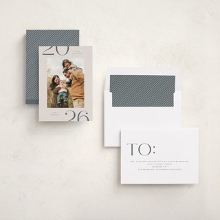 This is a denim new year photo cards with standard by Michelle Taylor called on the edge printing on recycled smooth signature in standard