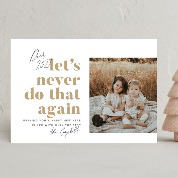 "Never Again" - Funny New Year Photo Cards in Snowflake by Robert and Stella.