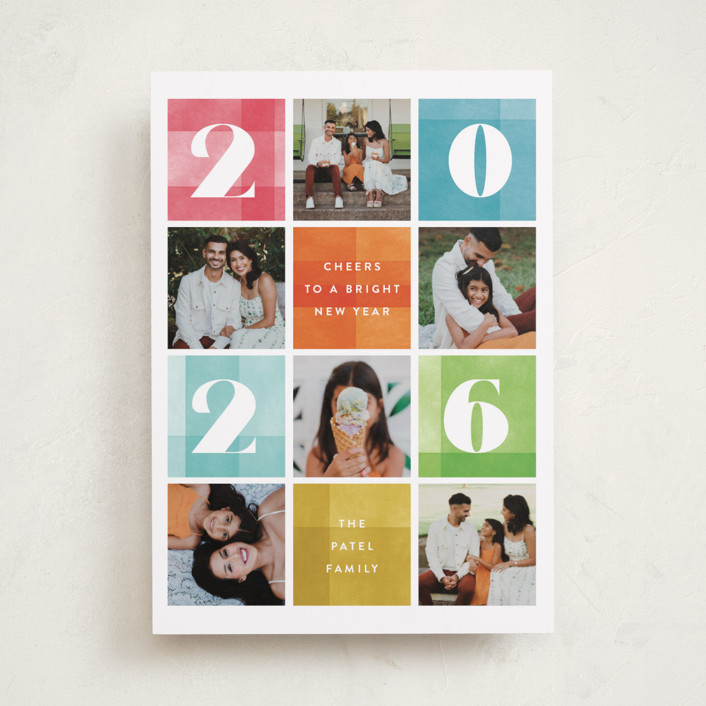 "Cheerful Checkerboard" - Modern New Year Photo Cards in Sprinkle by Robert and Stella.