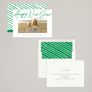 This is a greenery new year photo cards with standard by AK Graphics called cheerfilled printing on recycled smooth signature in standard