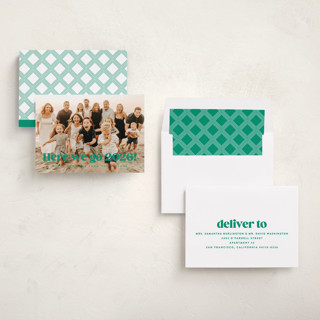 This is a elf shoes new year photo cards with standard by Kristie Kern called here we go! printing on recycled smooth signature in standard