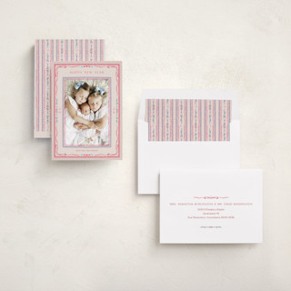 This is a candy cane new year photo cards with standard by Lucrecia Caporale called delicate botanical frame printing on recycled smooth signature in standard