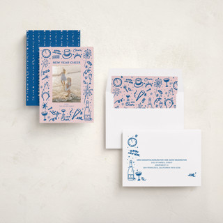 This is a blue jay new year photo cards with standard by Erika Firm called new year cheer doodles printing on recycled smooth signature in standard