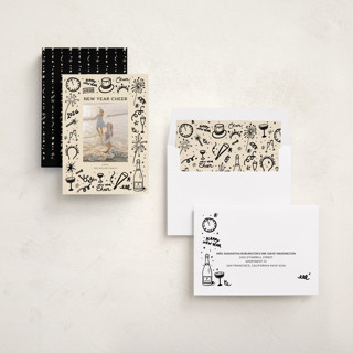 This is a coal new year photo cards with standard by Erika Firm called new year cheer doodles printing on recycled smooth signature in standard