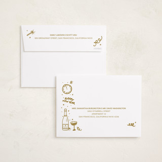This is a golden new year photo cards with standard by Erika Firm called new year cheer doodles printing on recycled smooth signature in standard