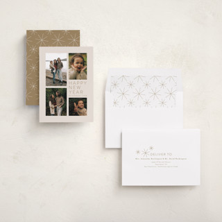 This is a linen new year photo cards with standard by Jen Tips called all aglow printing on recycled smooth signature in standard