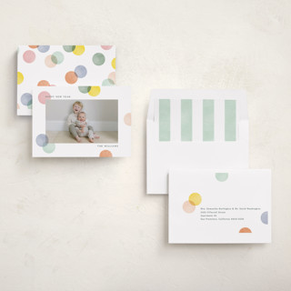 This is a confetti cake new year photo cards with standard by Robert and Stella called colorblock confetti printing on recycled smooth signature in standard