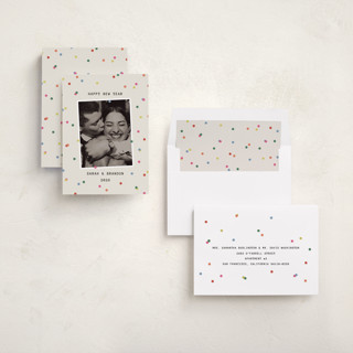 This is a ecru new year photo cards with standard by Kercia Jane called confetti moment printing on recycled smooth signature in standard